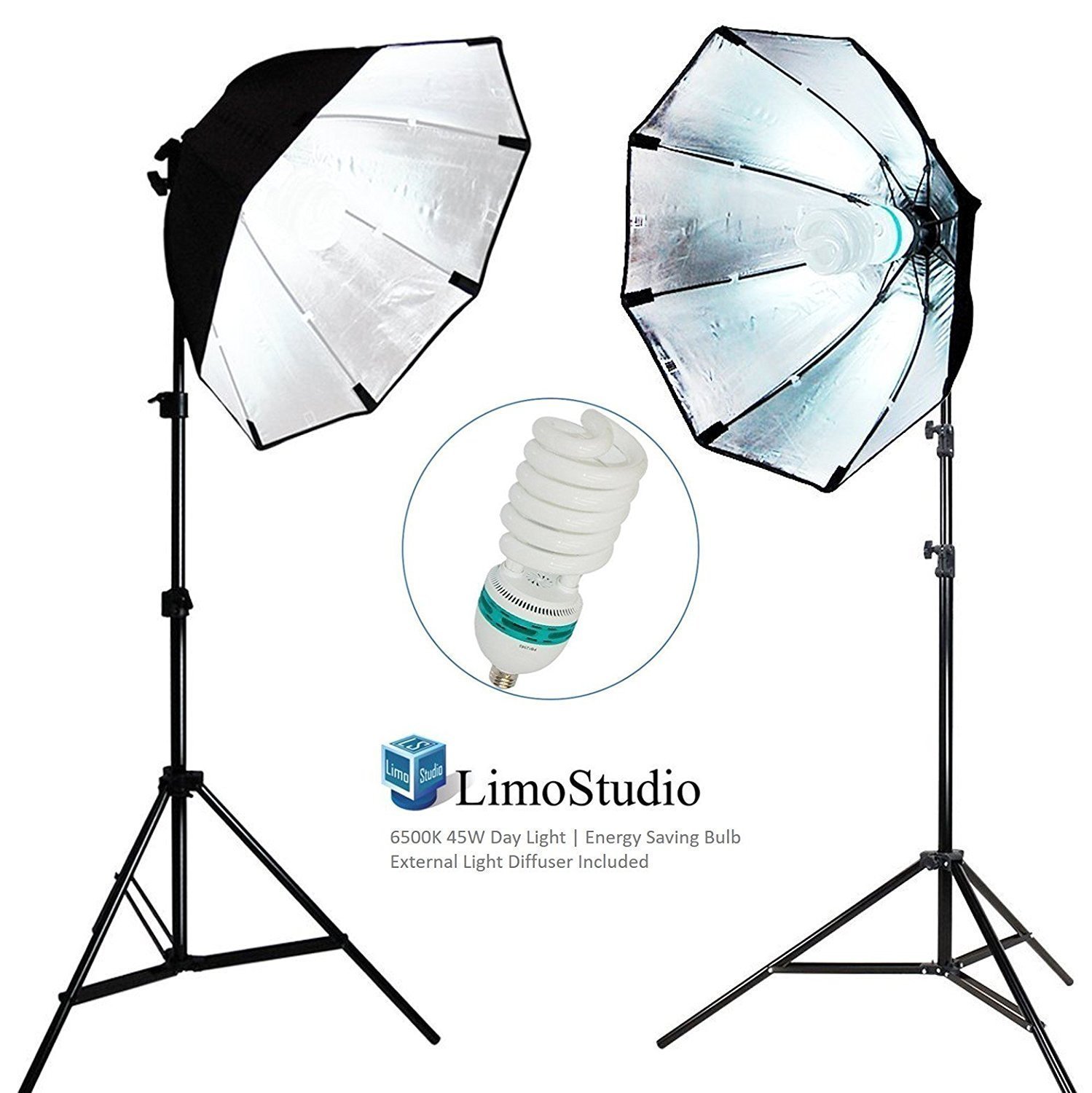 LimoStudio [2 SET] Photography Video Studio Continuous Softbox Lighting Light Kit with Photo CFL 6500 Bulb