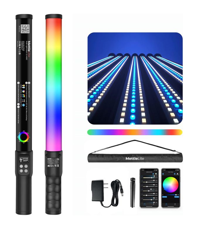 Mettlelite LS400C - Barra de luz LED RGB para video, 60 cm, con salida continua a todo color y control por aplicación