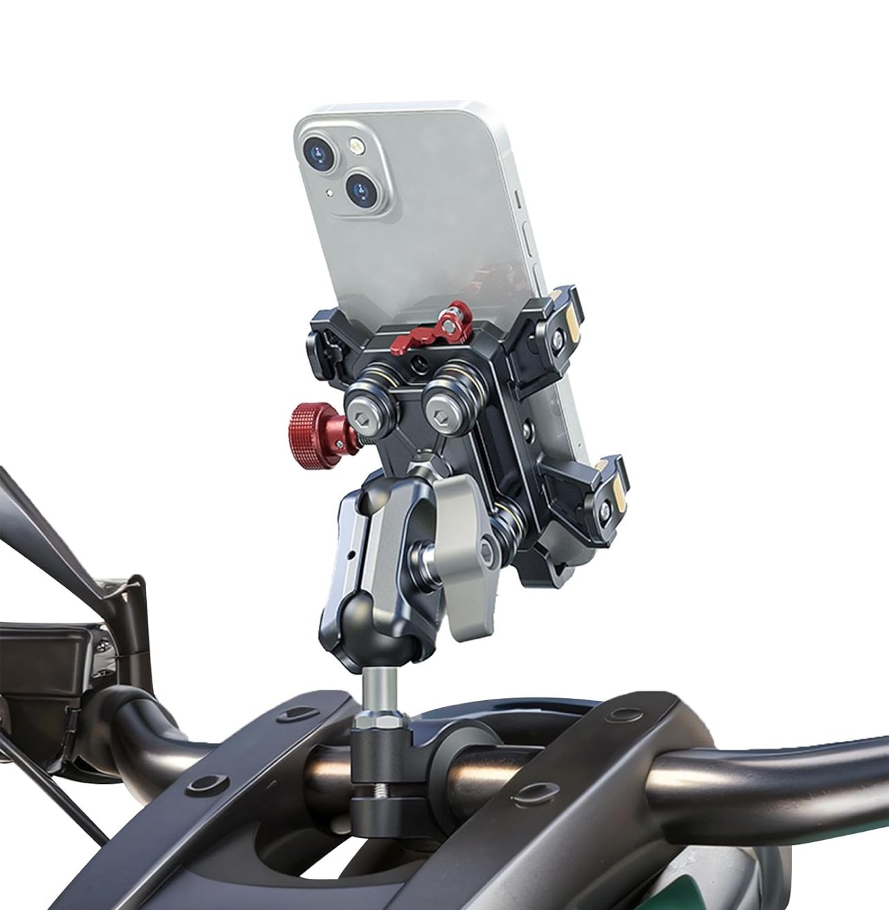 Soporte para teléfono de motocicleta con amortiguador de vibraciones y bloqueo de seguridad de alta velocidad, antirrobo de una sola pulsación