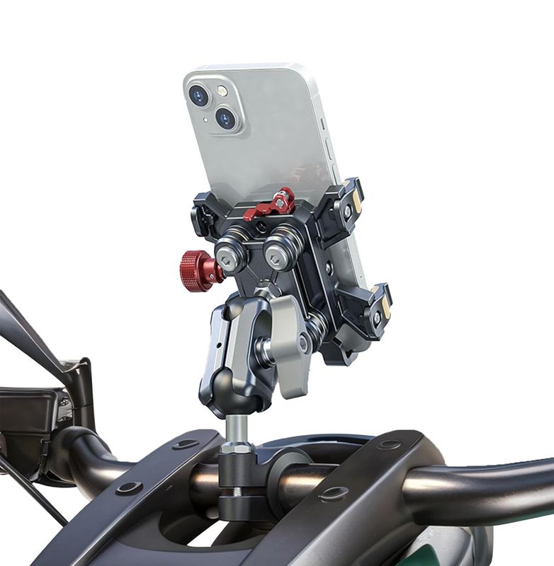 Soporte para teléfono de motocicleta con amortiguador de vibraciones y bloqueo de seguridad de alta velocidad, antirrobo de una sola pulsación
