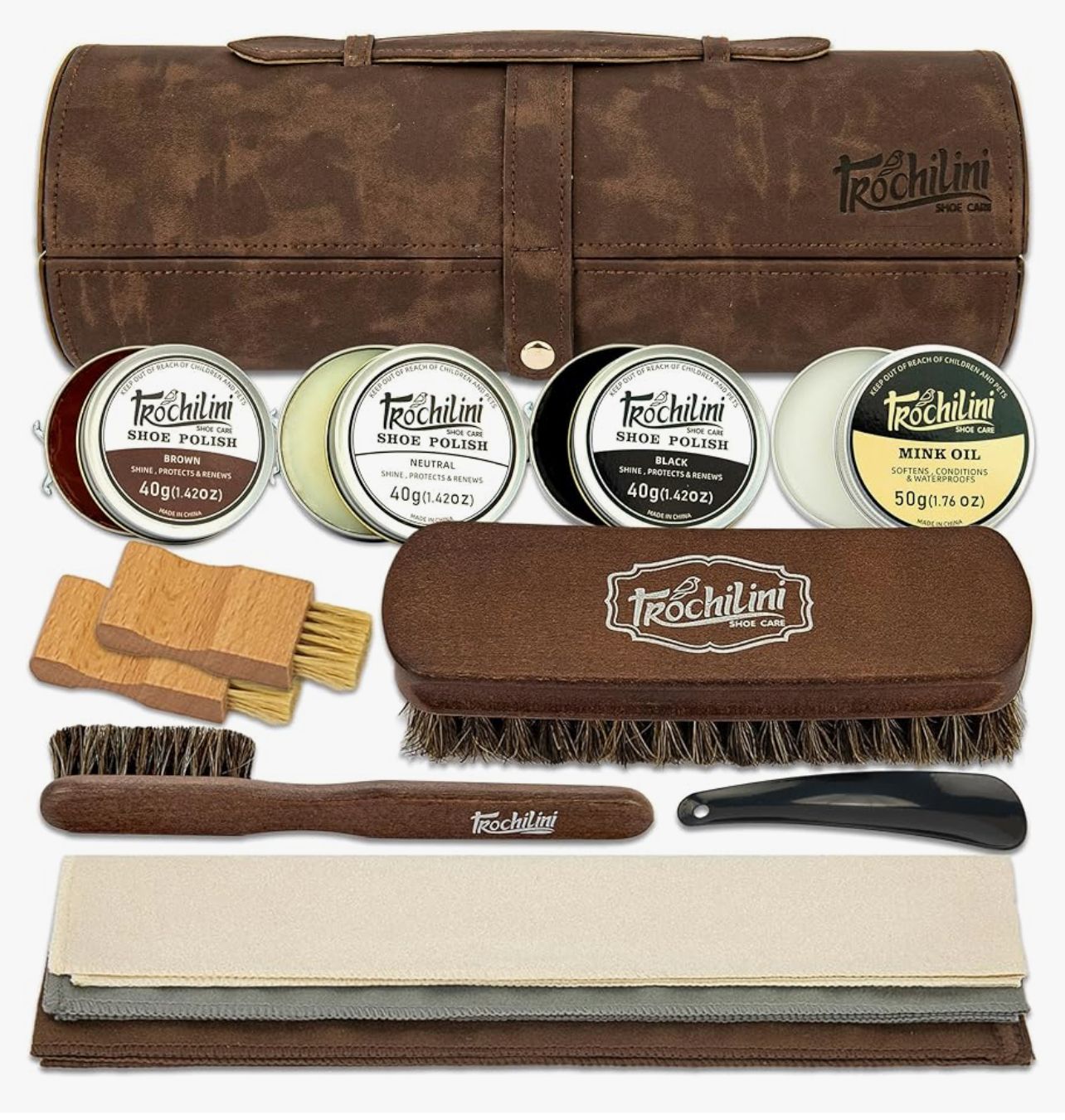 Shoe Polish Kit 13PC Shoe Shine Leather Boot Shoe Care Set Mink Oil Brushes and More for Gentle Care Cleaning