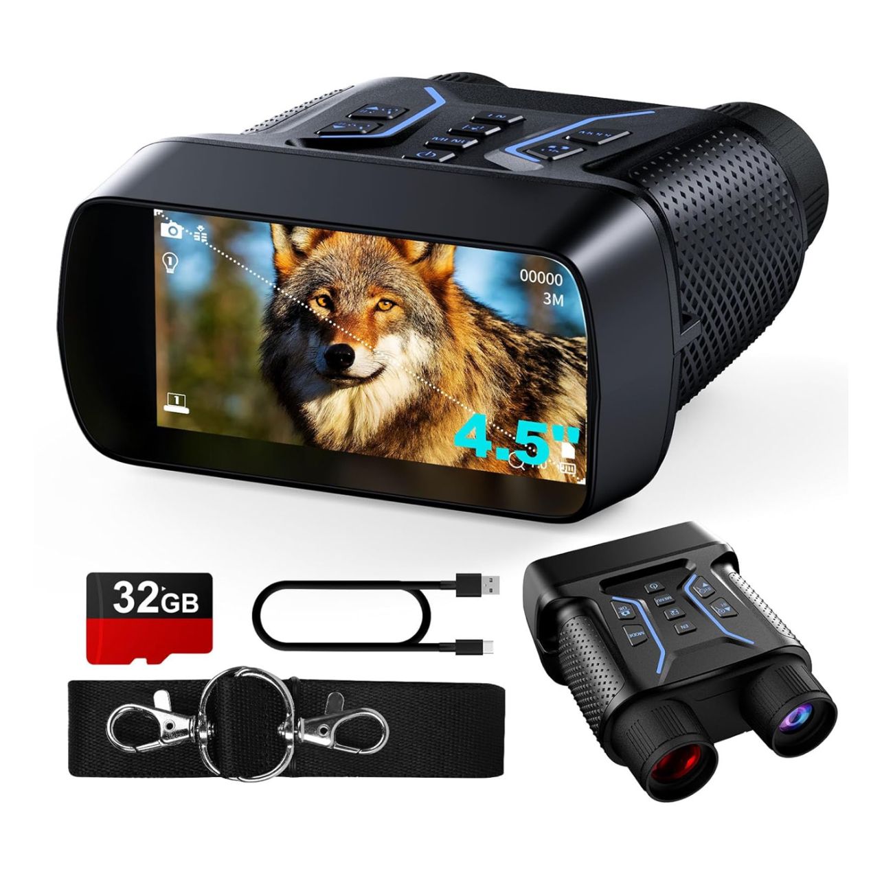 Gafas de Visión Nocturna, Video 4K UHD e Imagen de 36 MP, Binoculares de Visión Nocturna Infrarroja con Pantalla de 4.5&quot;, Batería Recargable de 4500 mAh, Tarjeta TF de 32 GB, Zoom Digital 8X