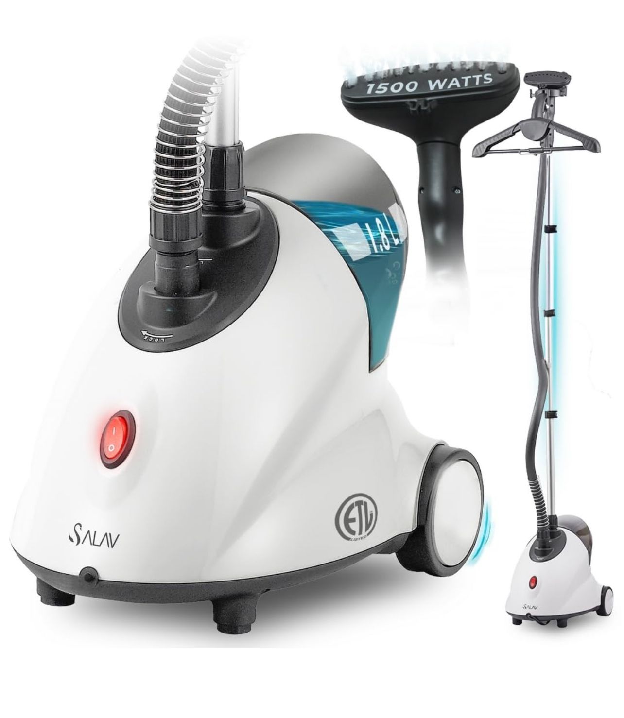 Vaporizador de prendas de pie SALAV GS18-DJ Alise de forma segura prendas, cortinas, tapizados y más con vapor que alcanza más de 200 °F.