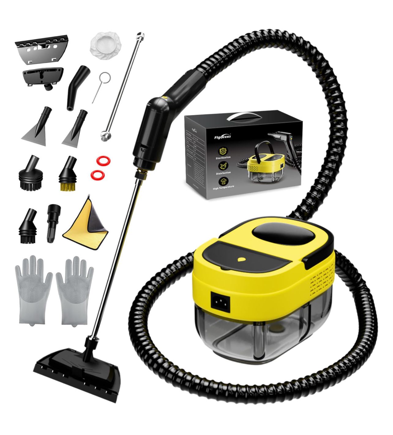 Limpiador a vapor, calentamiento en 15 segundos, tanque de 1.6 L, mango ajustable de 3 niveles, vaporizador portátil de 2500 W para limpieza