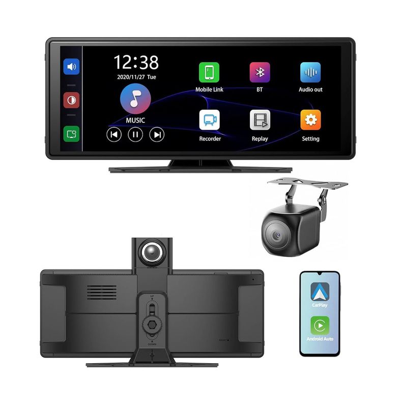 Pantalla Apple CarPlay para coche con cámara frontal de salpicadero de 2.5K, pantalla táctil IPS HD de 10.26&quot;, CarPlay inalámbrico con cámara de reversa