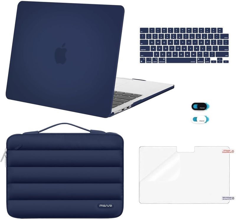 MOSISO Funda compatible con MacBook Air de 13 pulgadas 2025 2024 2023 2022 M4 A3240 M3 A3113 M2 A2681, funda rígida, funda hinchada, cubierta de teclado, cubierta de cámara web y película de pantalla