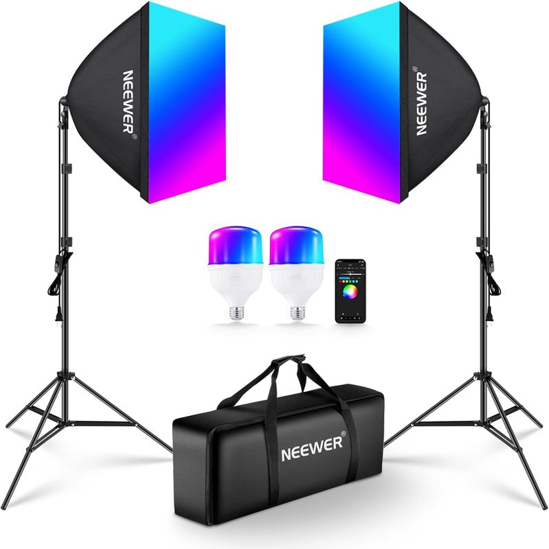 NEEWER Kit de iluminación RGB Softbox con control de aplicación y 9 modos de efecto