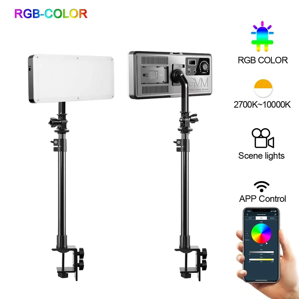 GVM RGB20W 20W RGB On-Camera LED Video 2-Light Kit