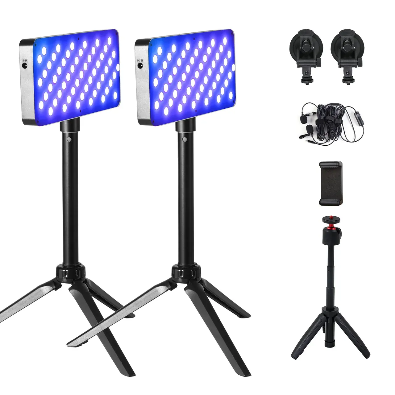 GVM RGB20W On-Camera RGB &amp; Bi-color LED Video Light 2-Light Kit con control por app Bluetooth y fuentes de poder incluida