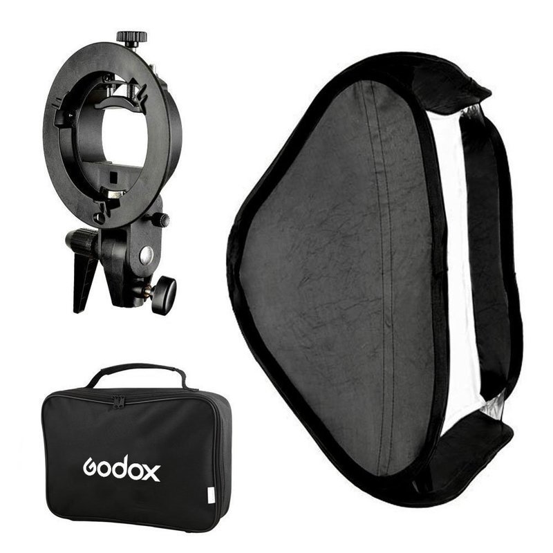 GODOX Softbox + S Type Bracket Stable Bowens Flash Bracket Mount 60 x 60 Foldable Softbox Kit