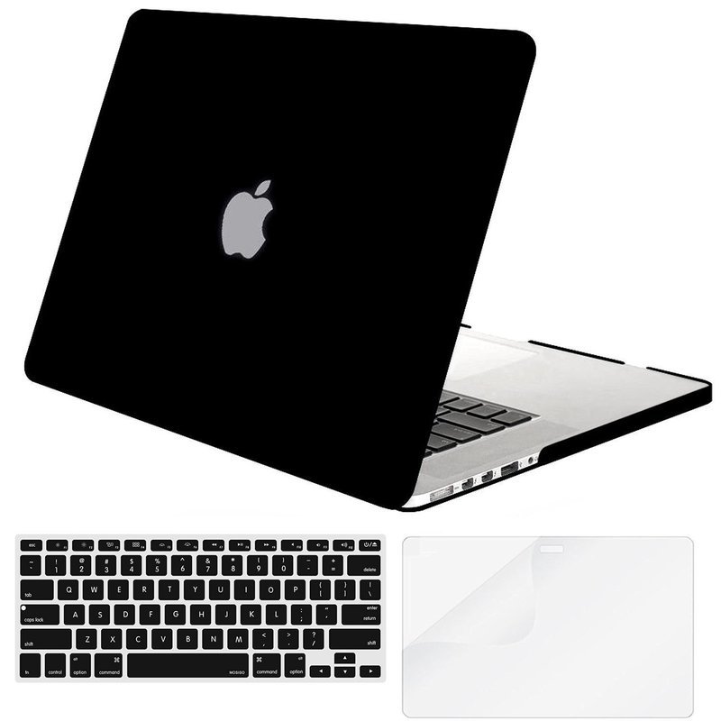 Plastic Hard Case with Keyboard Cover with Screen Protector for Old MacBook Pro Retina 15 Inch (Model: A1398) No CD-ROM, Black