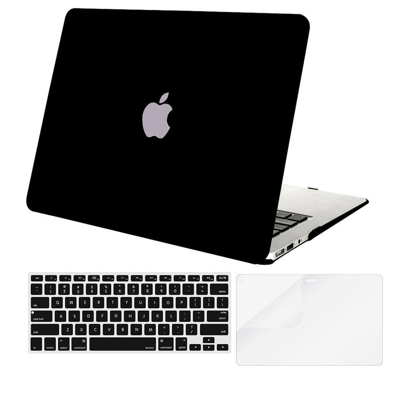Plastic Hard Case with Keyboard Cover with Screen Protector for MacBook Air 13 Inch (Models: A1369 and A1466), Black