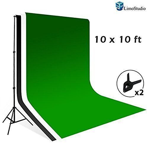 LimoStudio 10&#39; x 8.5&#39; Background Stand Backdrop Support System Kit + 10&#39; x 10&#39; Green Chroma Key Muslin Backdrop + 10&#39; x 10&#39; Black Muslin Backdrop + 10&#39; x 10&#39; White Muslin Backdrop Background