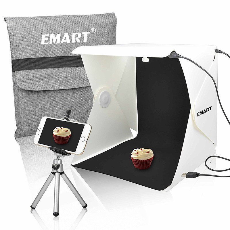 emart 40 LED plegable y portable Photo Kit iluminación fotografía en estudio tienda Box incluyen White/fondo negro, cable USB, trípode ajustable y soporte para iPhone