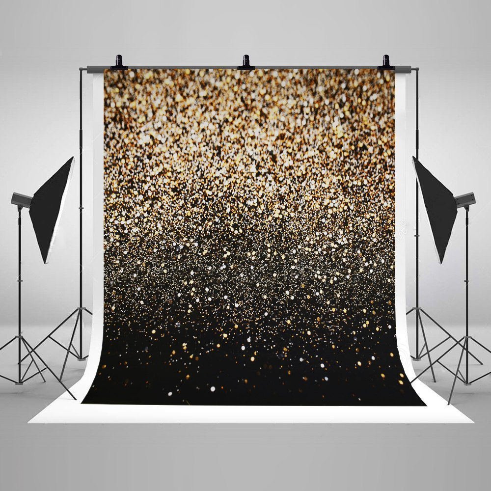 5 x 7ft Digital muselina algodón grueso Glitter Oro Negro Dots Estudio Fotográfico Telón de fondo fondo sin pliegue