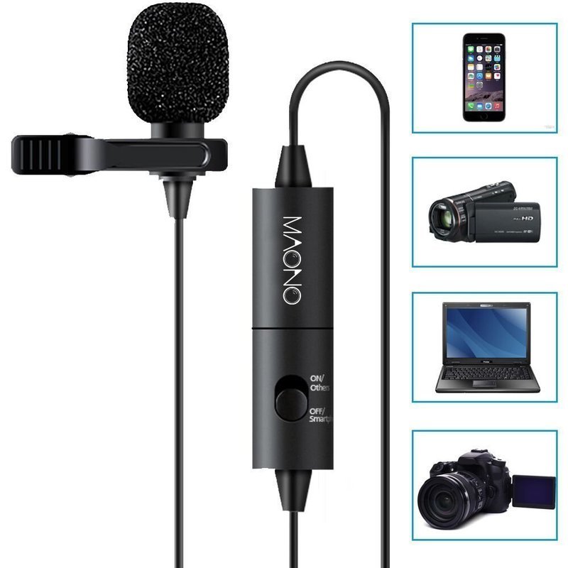 Lavalier Micrófono, micrófono de solapa con condensador omnidireccional para cámaras réflex digitales, Videocámara, Cámara de vídeo, iPhone, iPad, computadora