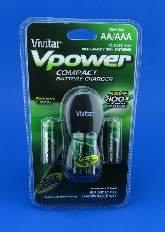 Vivitar cargador compacto Para 2 baterías ( 4 AA recargable)