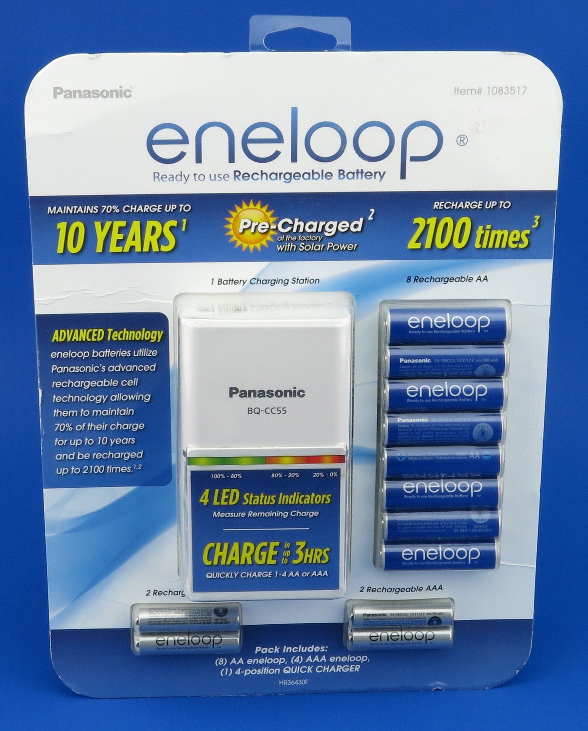 Kit de Cargador para Panasonic eneloop Baterías recargables LED de 8 AA, 4 AAA