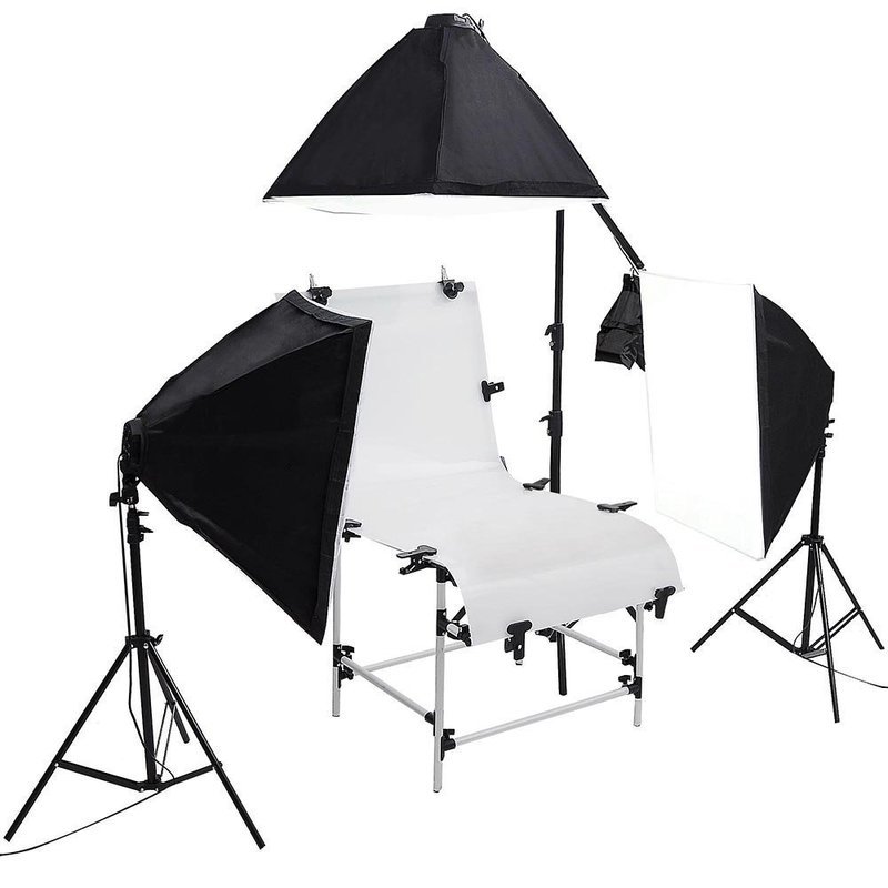 51&quot;x23&quot; Shooting Table 3x Softboxes 12x 45W Continuous Bulbs 2x 6.5Ft Lighting Stand Photo Studio Kit