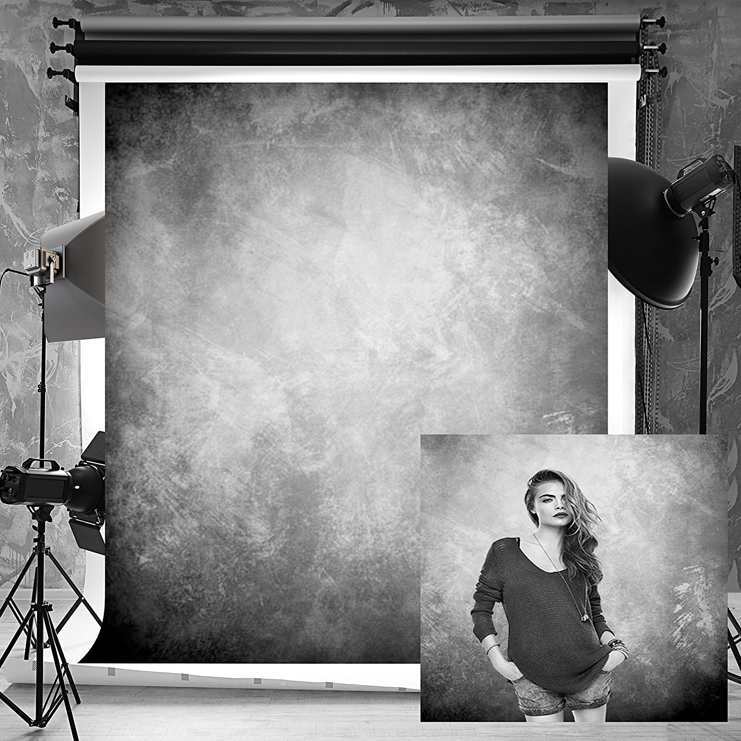 Kate 5 x 7ft (1,5 x 2.2 m) textura Photography para los fotógrafos algodón fondo no Arruga reutilizar abstracto negro y gris Foto Telón de fondo j01383