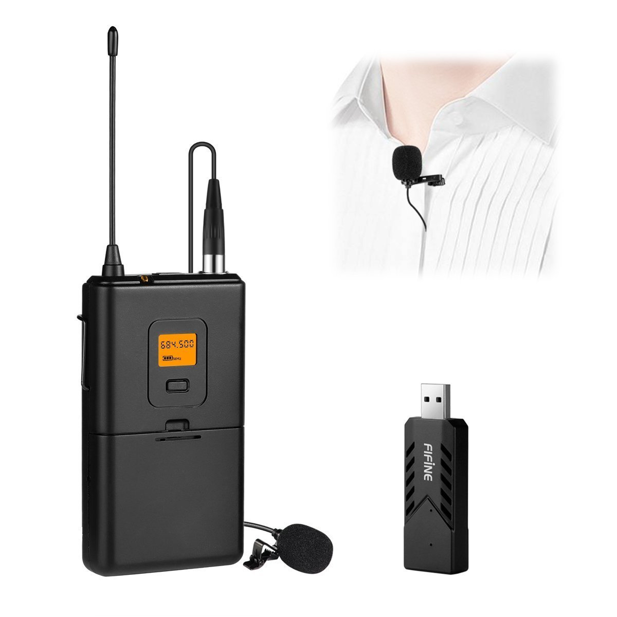 Fifine Micr fono inal mbrico para PC y Mac micr fono condensador unidireccional con pinza de solapa y receptor de USB para entrevista grabaci n y
