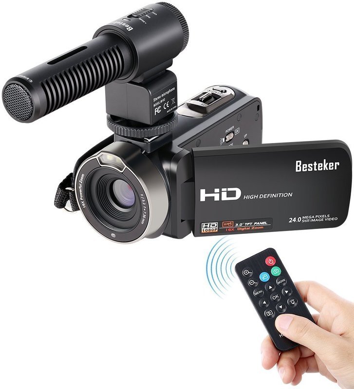 Cámara Videocámaras, besteker FHD 1080p con micrófono externo y control remoto