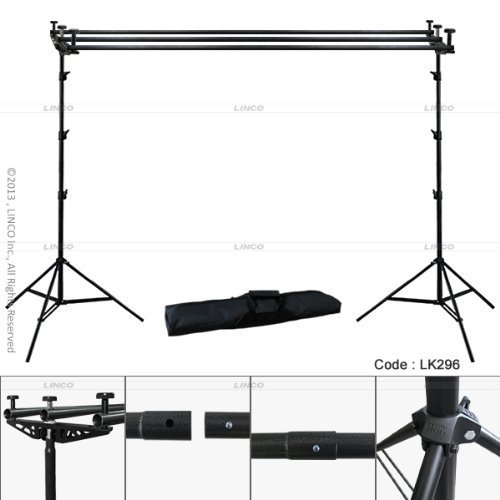 Linco 10 ft Triple travesaño Soporte para fondo Kit Estudio Fotográfico 2 pieza 9 pies Telón de fondo Stands y 3 pieza 10 ft travesaño (4 secciones) con soporte Triple ( para 3 fondos)
