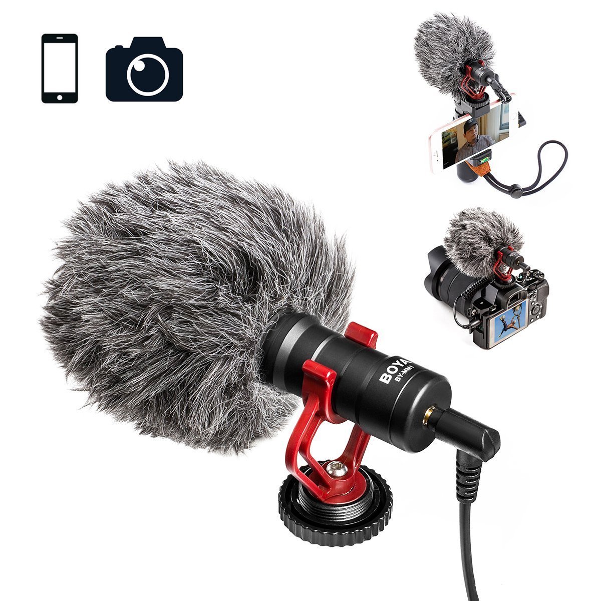Boya by-mm1 escopeta micrófono de vídeo para iPhone, Huawei, DJI OSMO, Zhiyun Smooth Q Canon, Sony DSLR Cámaras