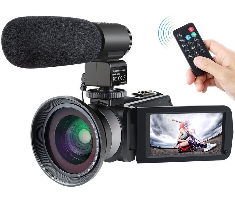 Cámara de videocámara, besteker 1080P IR Visión Nocturna Videocámaras HD Cámara de vídeo digital portátil con micrófono externo y lente gran angular