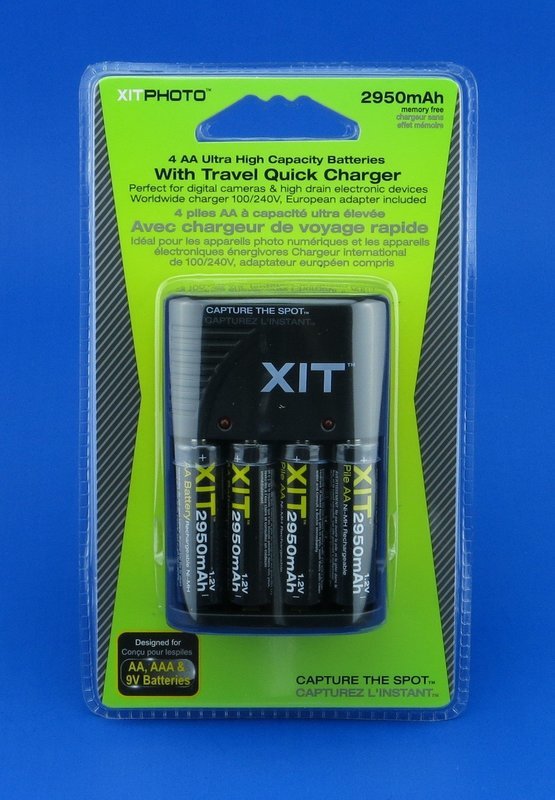 HitPhoto 4 AA Ultra High Capacity 2950mah Rechargeable Batteries with AC/DC Travel Turbo Quick Charger