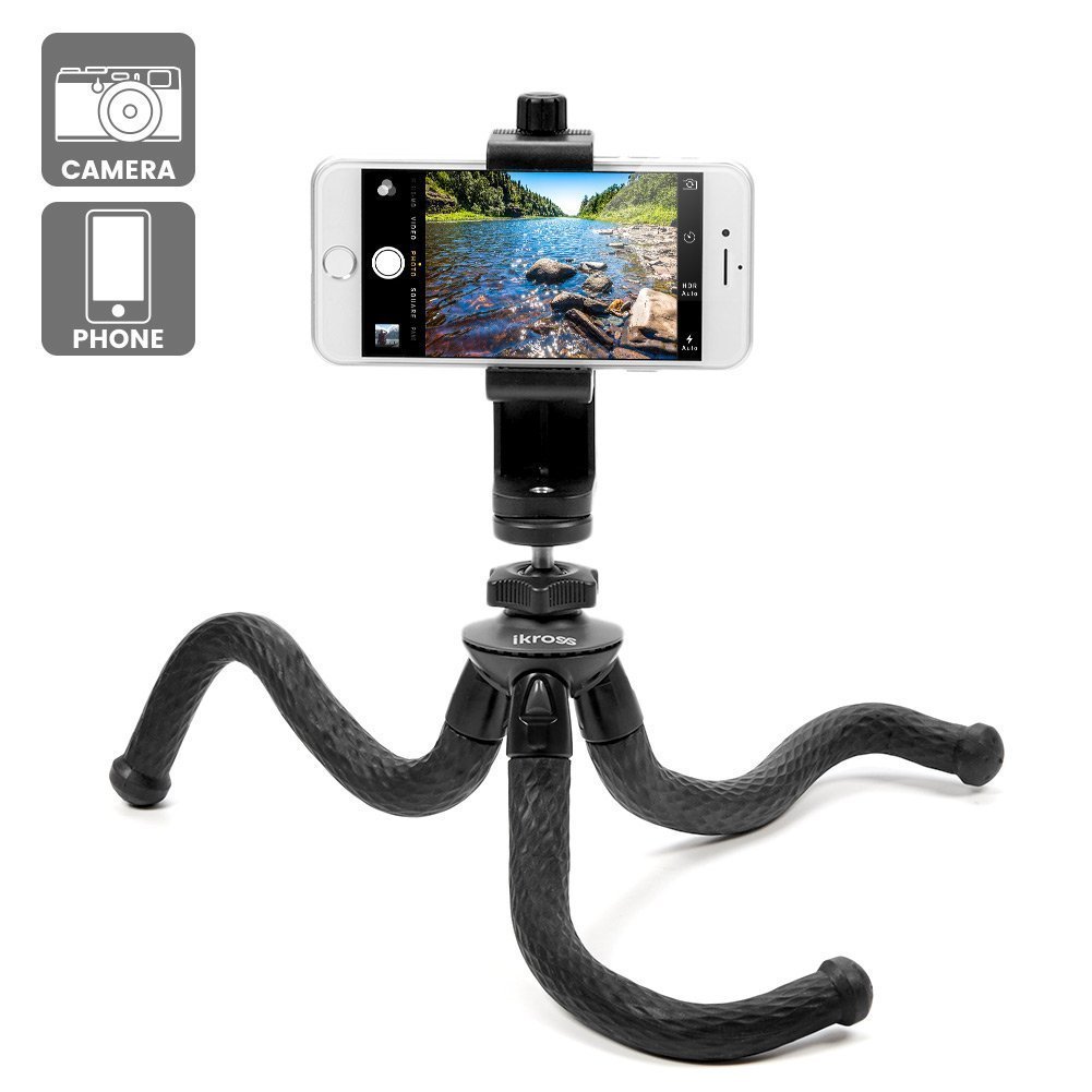 Travel Tripod, iKross Freestyle Phone Tripod Flexible and Portable Mini Tripod Stand Mount with Rotatable Universal Clip/Adapters for Smartphone, iPhone, Digital Camera, 360 Camera