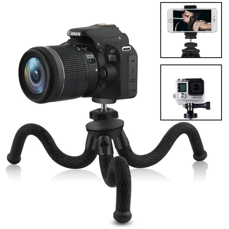 Camera/Phone Tripod,Patekfly 12 Inch Flexible Camera Tripod For GoPro/Canon/Nikon/Sony DSLR Cam/Gopro Action Cam, Phone Tripod Stand with Cell Phone Holder Clip For iPhone/Android Phone(3 in 1)