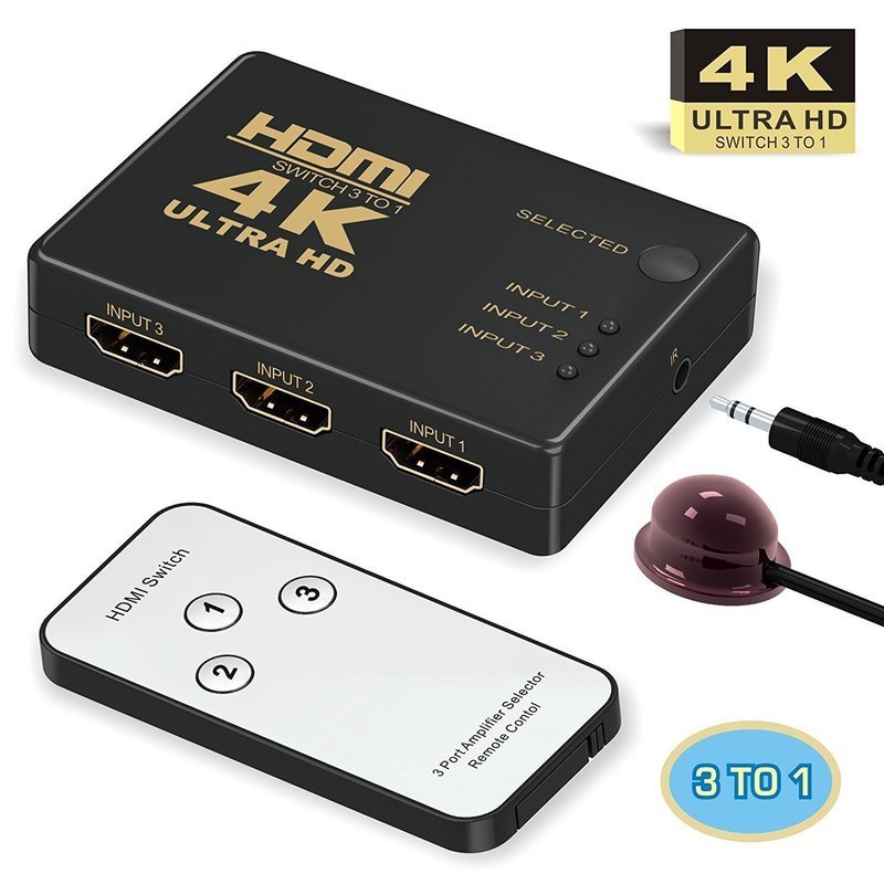 HDMI Switch 4k,GANA Intelligent 3-Port HDMI Switcher,splitter, Supports 4K, Full HD1080p, 3D with IR Remote
