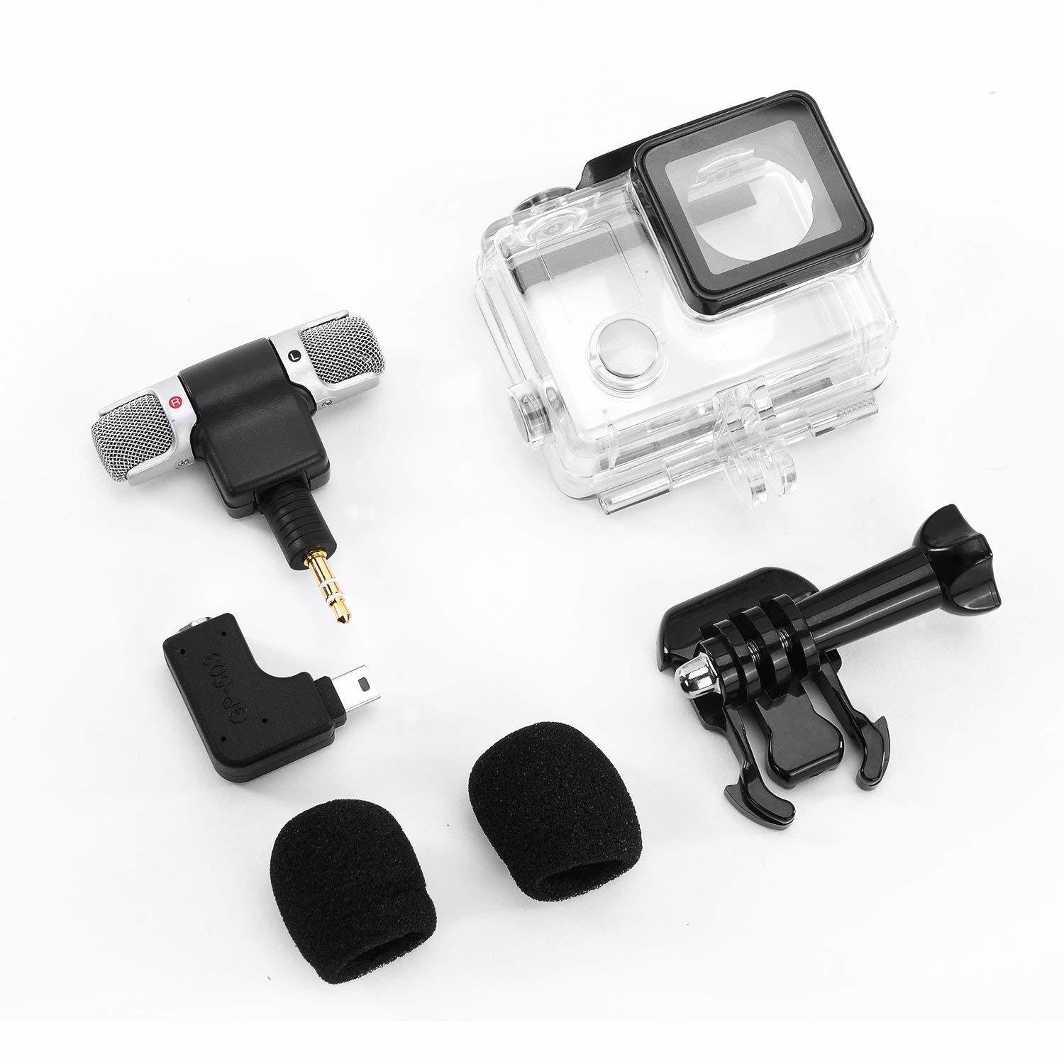 Microphone Adapter, Mini Stereo 3.5 mm mic Adapter Microphone Mount With Standard Frame for GoPro Hero 3, Hero 3+, Hero 4 Sports Camera