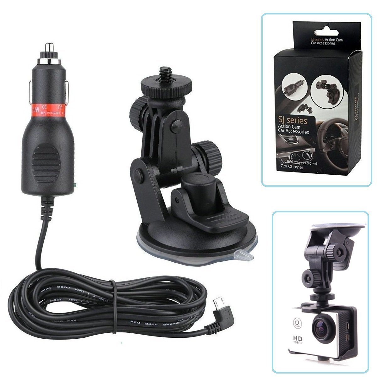 2 in 1 Action Camera Car Charger + Suction Cup Mount