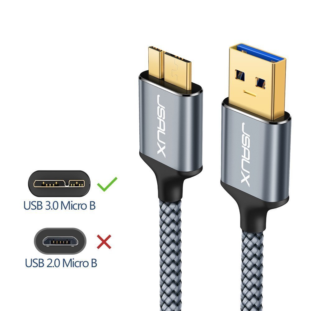USB 3.0 A to Micro B Cable Charger Nylon Braided Cord for Samsung Galaxy S5, Note 3, Note Pro 12.2, Tab Pro 12.2, Hard Drive, Camera and More (Grey)