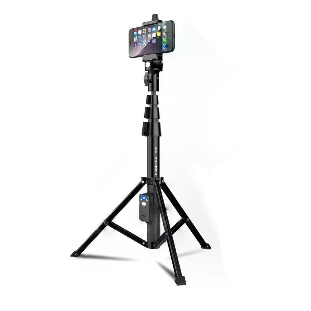 Selfie Stick &amp; Tripod Fugetek, Integrated, Portable All-In-One Professional, Heavy Duty Aluminum, Lightweight, Bluetooth Remote For Apple &amp; Android Devices, Non Skid Tripod Feet, Extends To 51&quot;, Black