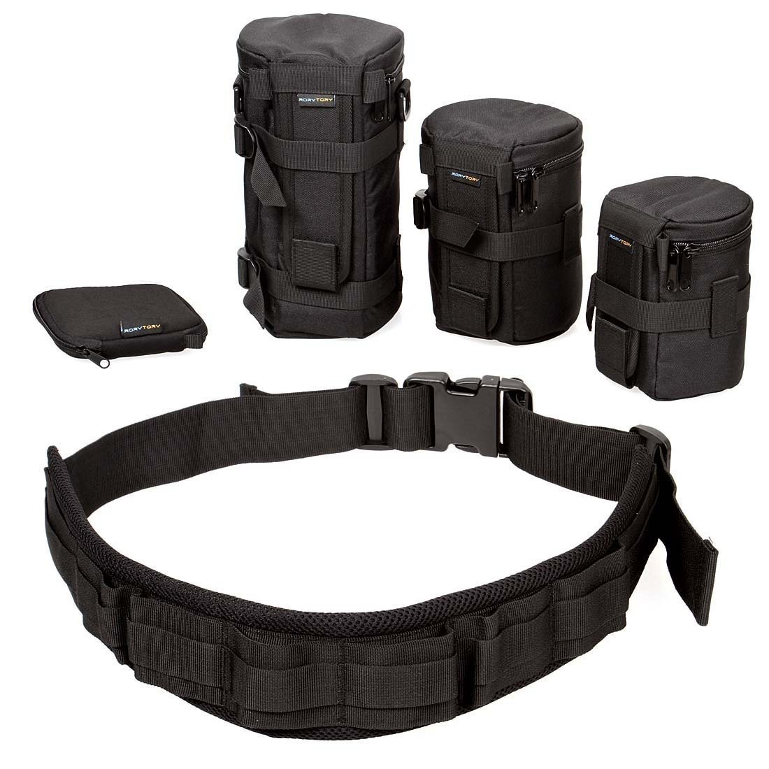 RoryTory 5pc Camera Lens Bags SD Memory Card Organizing Case Accessory Belt