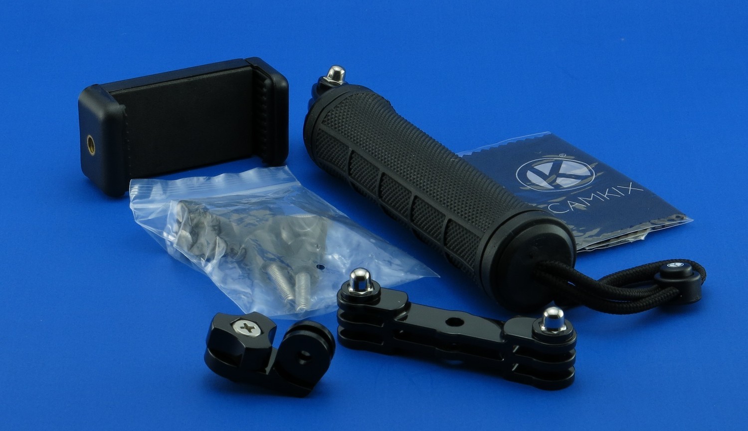 Stabilizing Hand Grip for GoPro Hero with Dual Mount, Tripod Adapter and Universal Phone Holder - Record Videos with 2 Different Camera Angles Simultaneously, Steady Shot Photography, Selfies