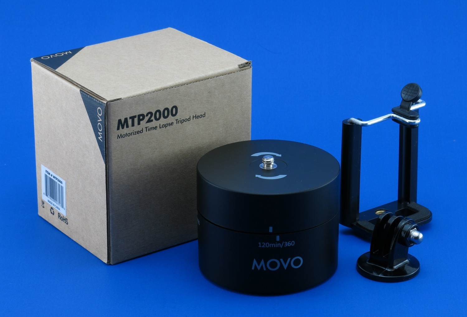 Movo Photo MTP2000 Panaromic 360°/ 120-Minute Time Lapse Tripod Head for Cameras, DSLR&#39;s, GoPro&#39;s and Smartphones (Supports up to 4.4 LBS)