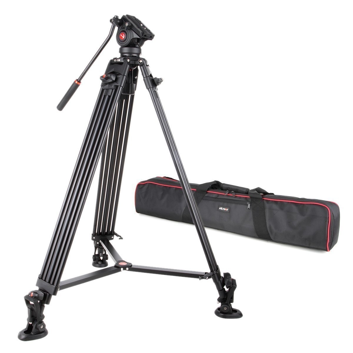 VILTROX VX-18M Professional Heavy Duty Video Camcorder Tripod with Fluid Drag Head, 74&quot; inch ,Max loading 10KG, with Carrying bag,Horseshoe Shaped bracket