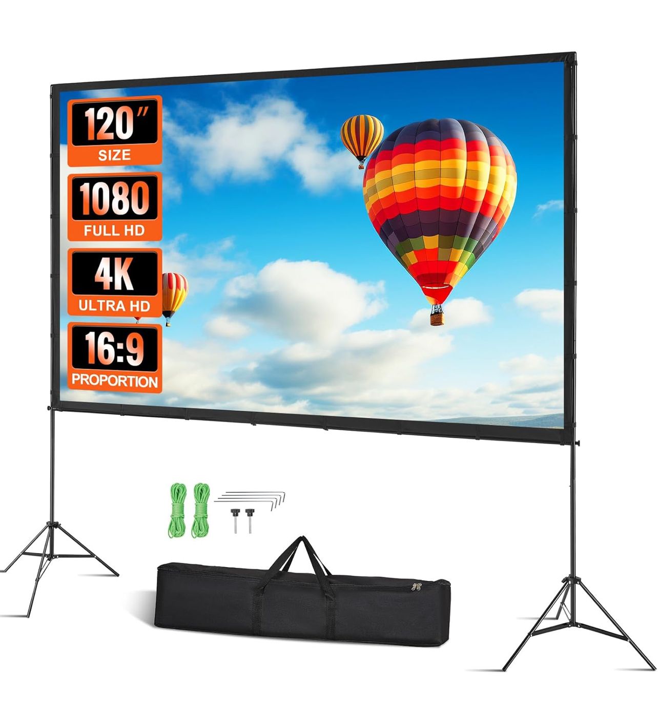 Pantalla de proyector VEVOR con soporte, pantalla de cine portátil de 120 pulgadas 16:9 4K 1080 HD Pantalla de proyector para interiores y exteriores con trípodes y bolsa de transporte