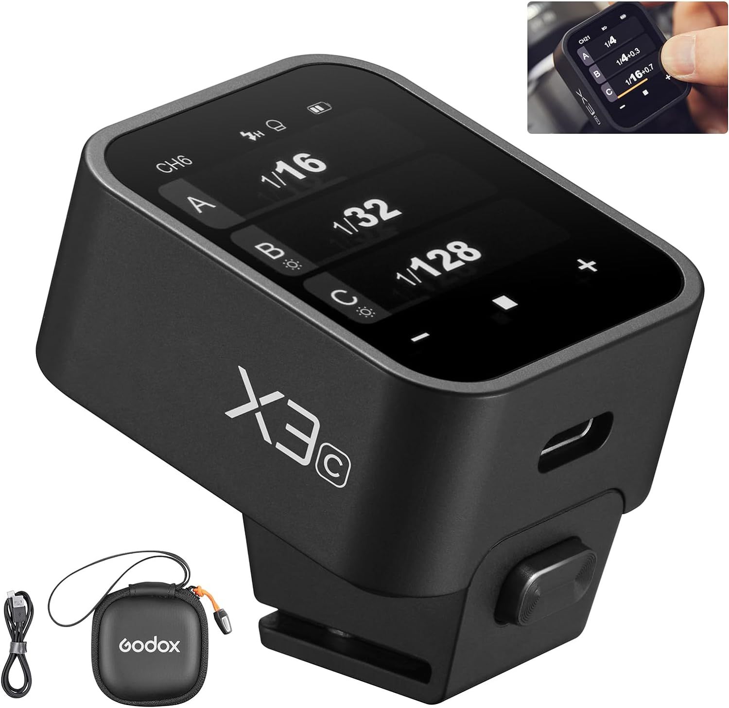 Godox X3C X3 C X3-C TTL Disparador de flash inalámbrico compatible con cámara Canon, transmisor de flash de pantalla táctil OLED, batería de litio incorporada+carga rápida