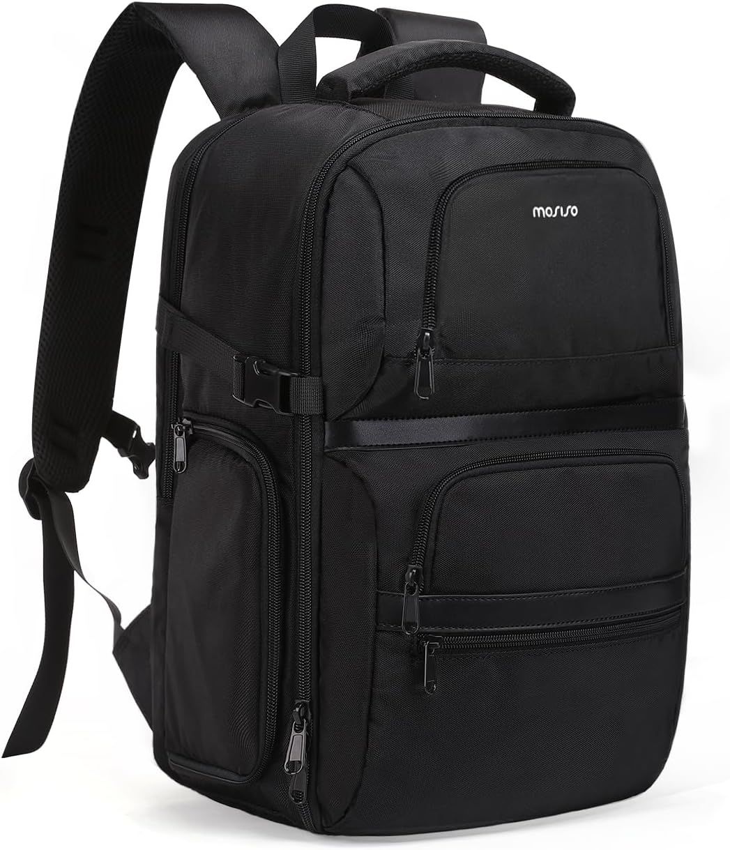 MOSISO Mochila para cámara DSLR/SLR/SLR/sin espejo, bolsa de viaje lateral para fotografía de acceso rápido con compartimento para laptop de 15 a 16 pulgadas, cubierta para lluvia y 3 bolsillos fronta