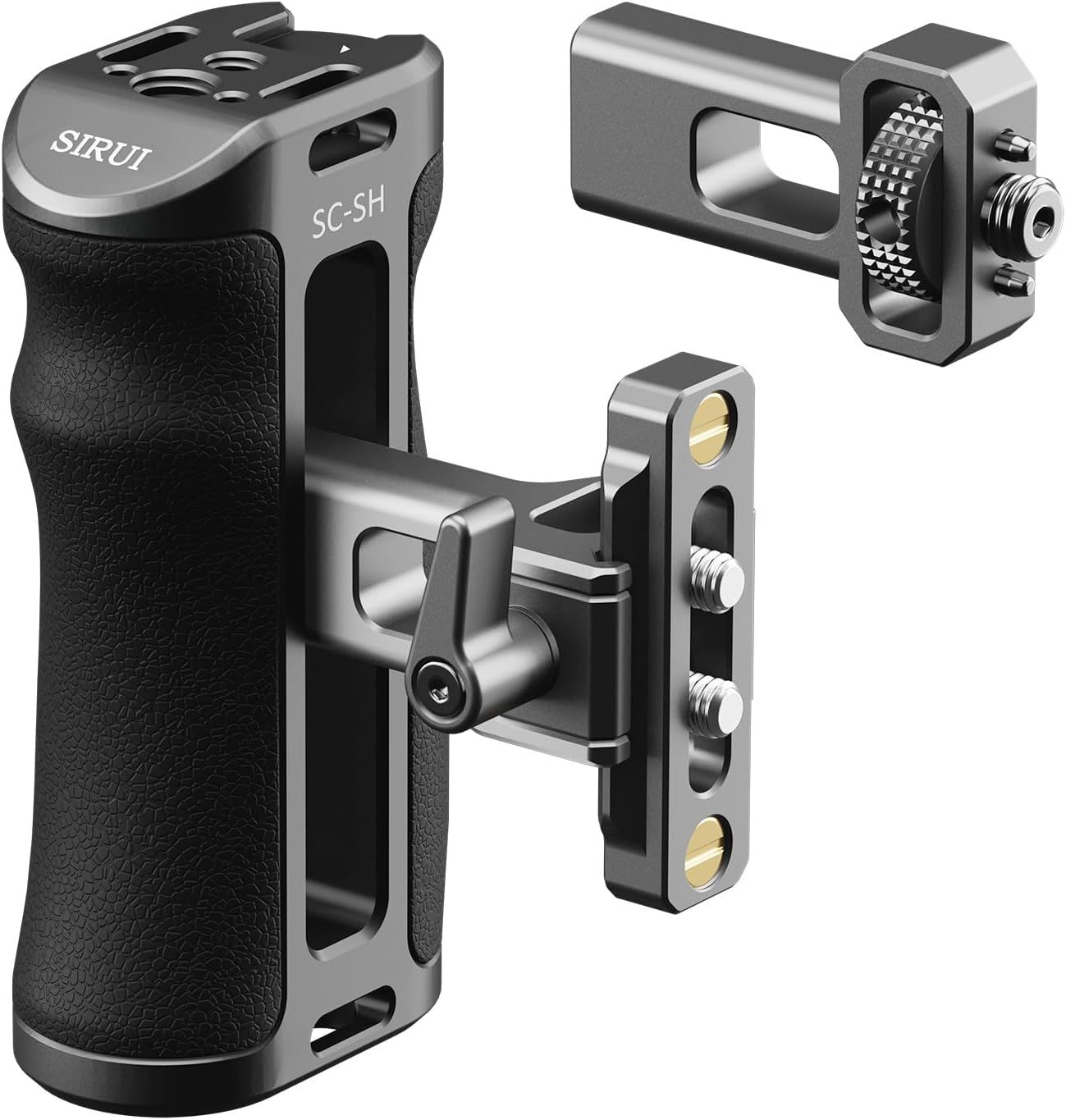 Sirui - Mango lateral de jaula para cámara, en aluminio OTAN y montaje de localización de 3/8" para empuñadura lateral de ARRI con zapata fría y agujeros roscados, ajustable hacia arriba y hacia abajo