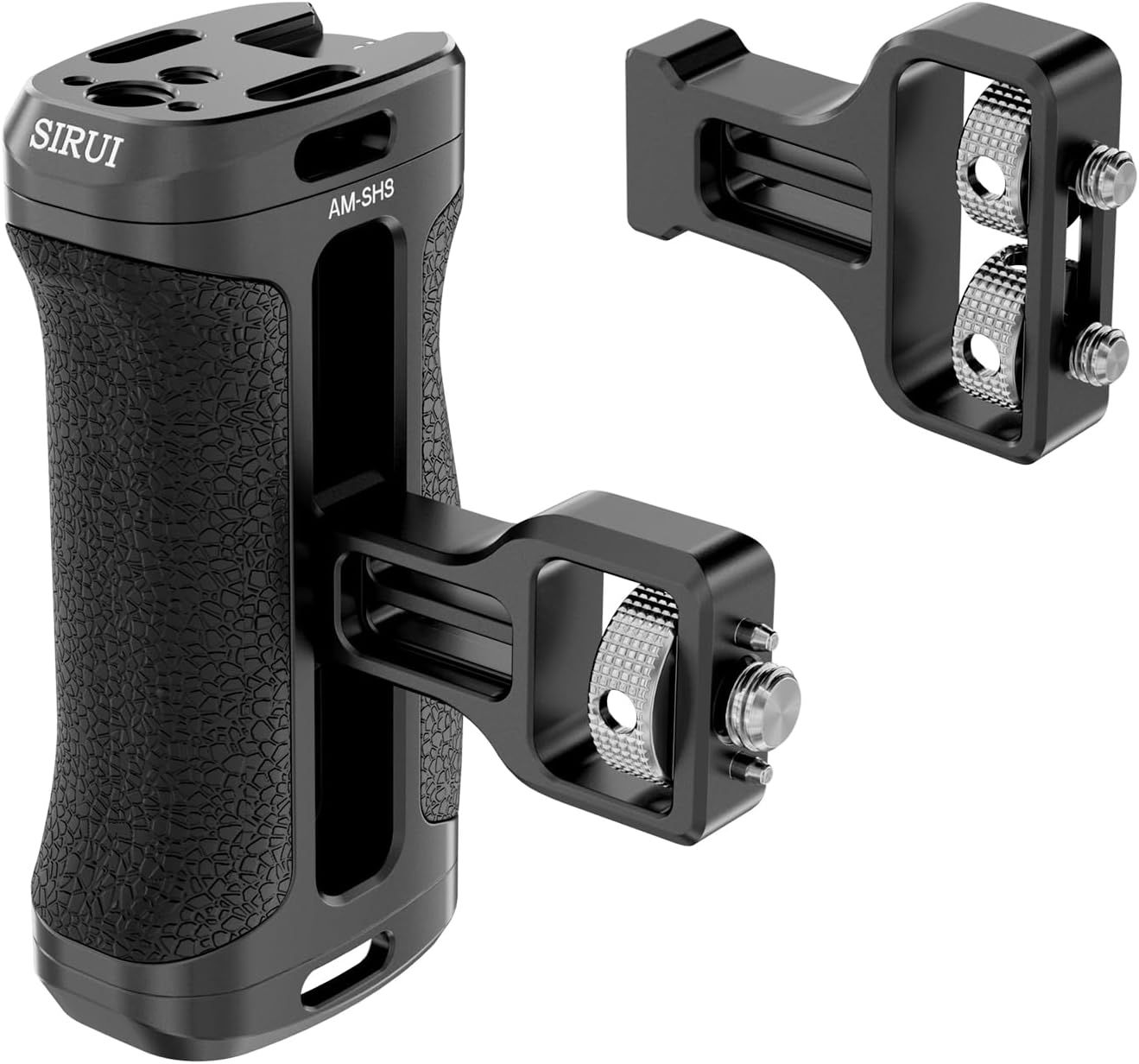 SIRUI Mango lateral con soporte de ubicación para ARRI y doble montaje de tornillo de 1/4 pulgadas opcional, mango ligero para cámara con zapata fría, múltiples roscas, agarre lateral ajustable arriba