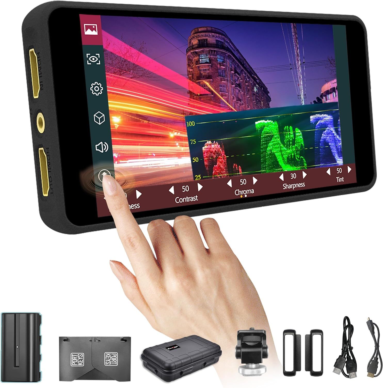 Portkeys PT5 II Monitor de Cámara 5 Pulgadas 500 nit Monitor de Campo DSLR para Cámara Pantalla Táctil Amplia Gama de Colores Nuevo Peaking LUT Asistencia de Video Luma RGB Forma de Onda con Batería