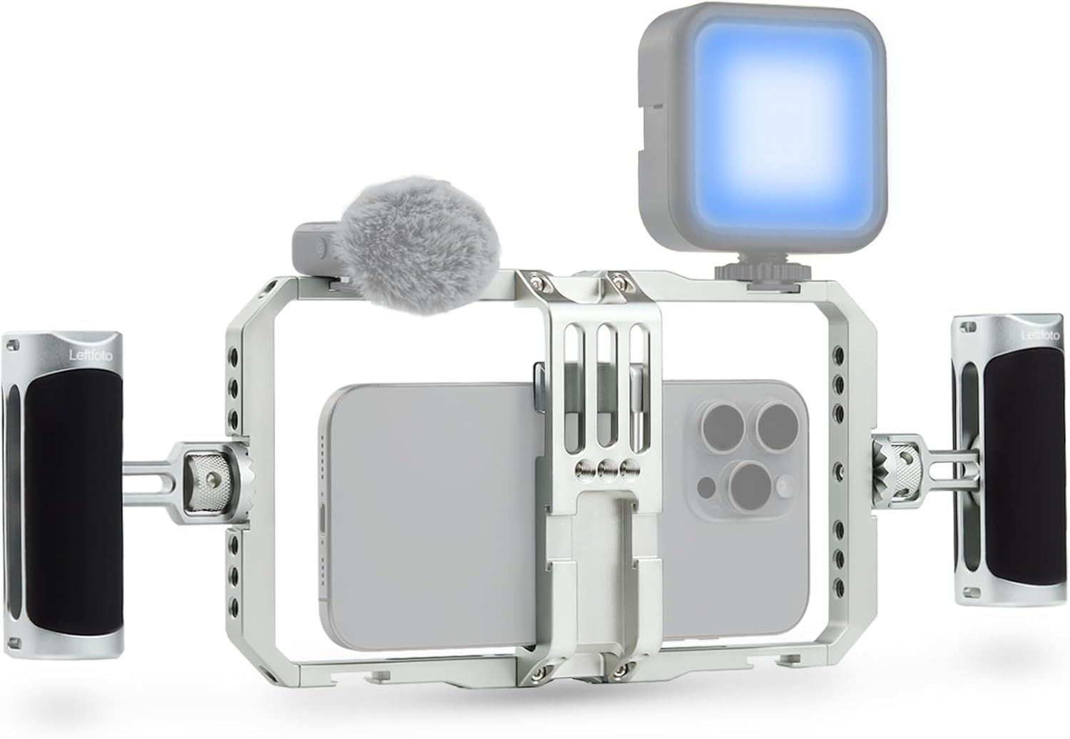 Leftfoto Jaula estabilizadora universal de aluminio para teléfono inteligente con asas dobles para iPhone 17 Promax1615 Mini Pro Max 8 Plus para Samsung para Huawei Mate, para vlogging/grabación de vi