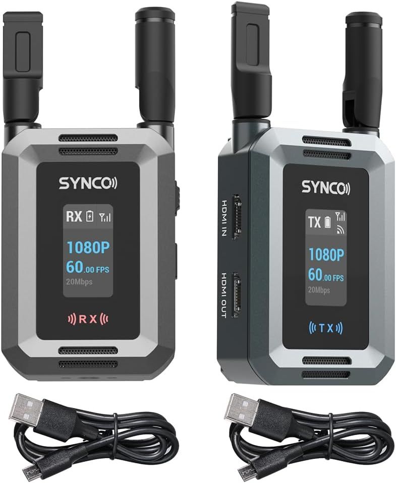 SYNCO XVision Sistema de transmisión de video inalámbrico HD Dual HD-MI 1080P HD One Transmisor y receptor Rango de transmisión 984.3 ft/985 pies 0.04s baja latencia con ranura para batería NP-F y ent