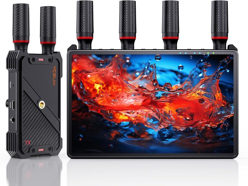 Transmisor y receptor de video HDMI inalámbrico: 1 a 5 RX con monitores de 7", salida de bucle, control remoto IR, señal clara estable de 1312 pies y baja latencia para cámara, filmación, transmisión